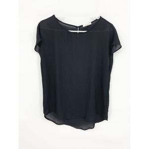 Pleione Black Chiffon Cap Sleeve Round Neck Blouse Size S